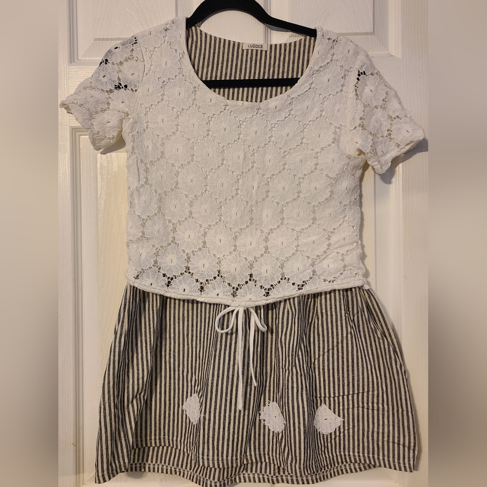 Luddes White and Black Embellished Tie Front Sundress Size 12-14